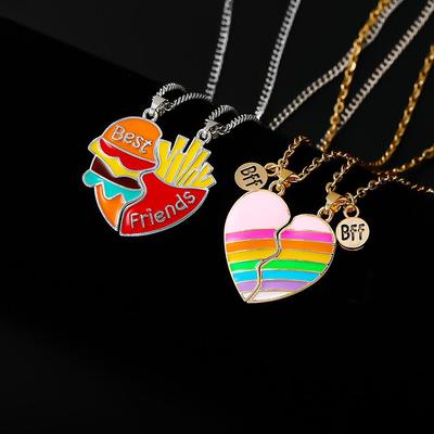 Neuer Stil Hamburger & Pommes Schlüsselanhänger mit Herz-Patch - Halskette für beste Freunde.