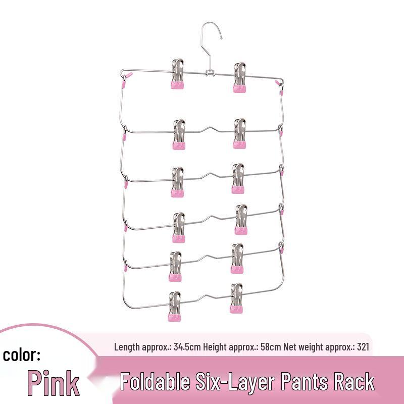 Foldable Multi-Layer Pants Rack with Stainless Steel Skirt Clips for Efficient Storage