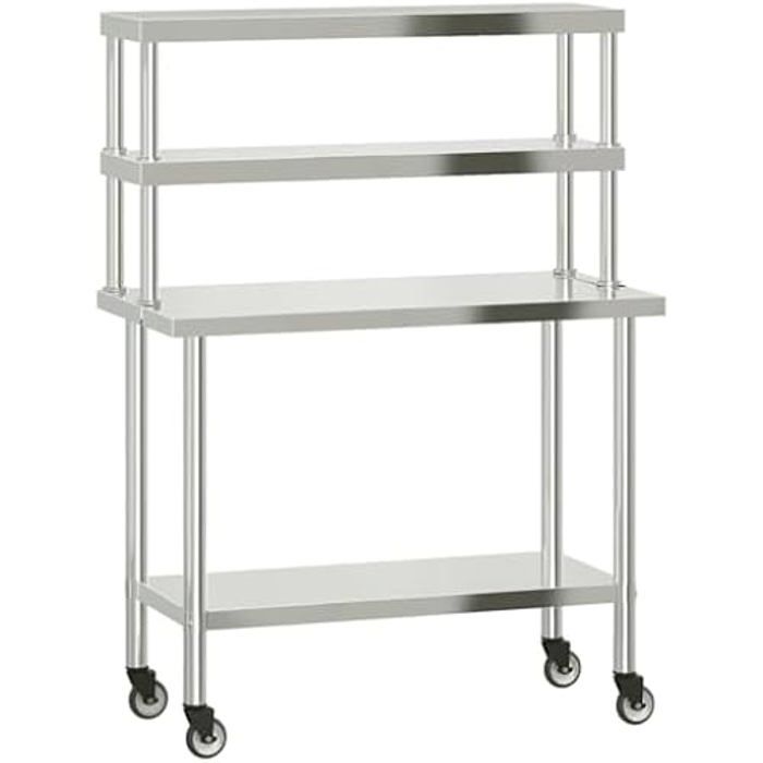 Kitchen Work Table - VIDAXL - 110x55x150 Cm - Stainless Steel - 4 Wheels - Storage Shelves