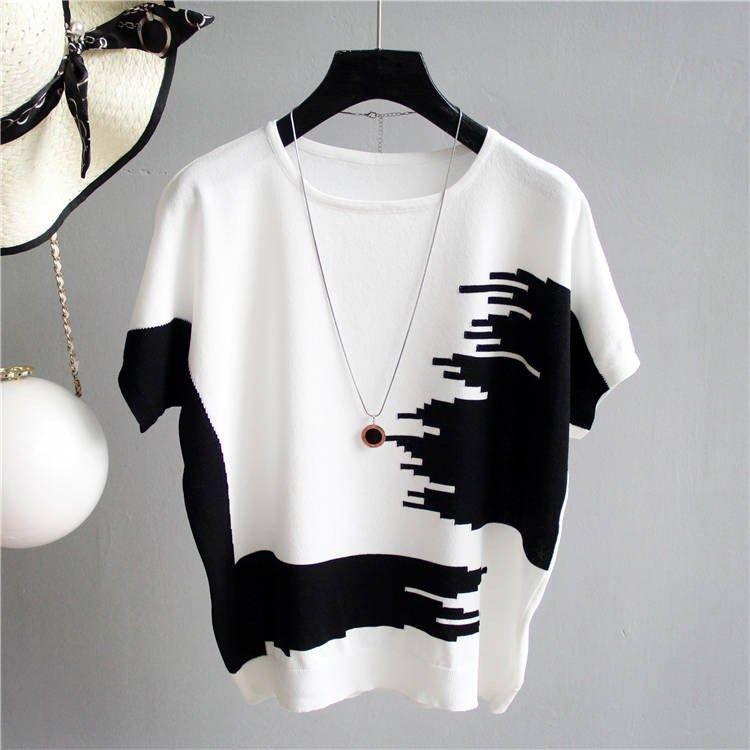 T-shirt a Maniche Corte da Donna Estiva Larga Top da Donna Taglia Forte Maglione Base in Maglia