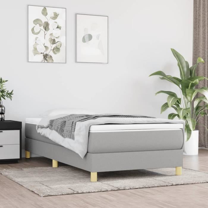 3144143 vidaXL Lit à sommier tapissier avec matelas Gris clair 90x200 cm Tissu