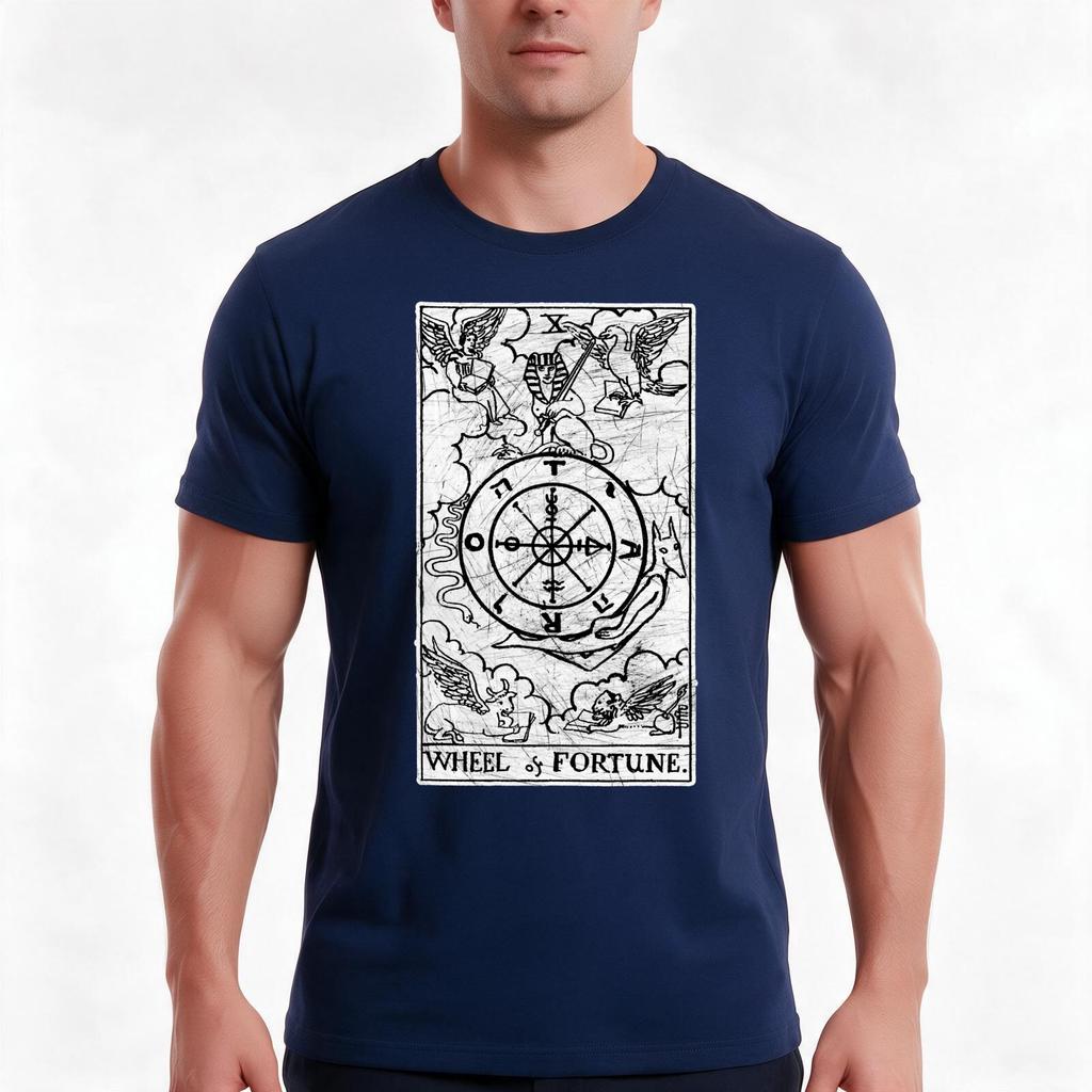 Wheel Of Fortune Tarot Card Major Arcana Fortune Telling Occult Tshirt Summer Casual Cotton Tee Vintage Graphic Print