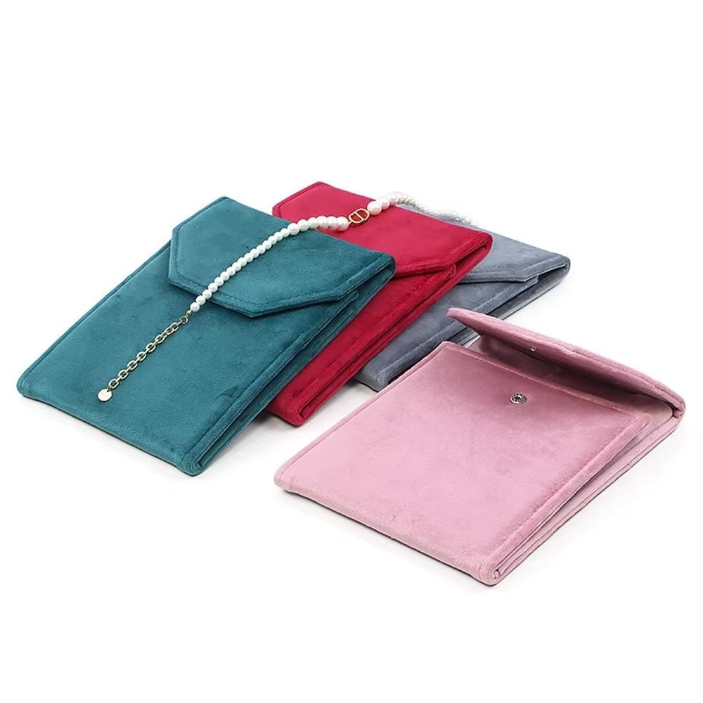 Foldable Storage Bag Velvet Snap Button Closure Jewelry Storage Box Portable Ring Storage Bag Wedding Gifts Packaging Box