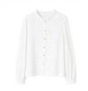 Women's Elegant Apricot Embroidered Cotton Long Sleeve Shirt with Wood Ear Collar - 2026 Spring Collection