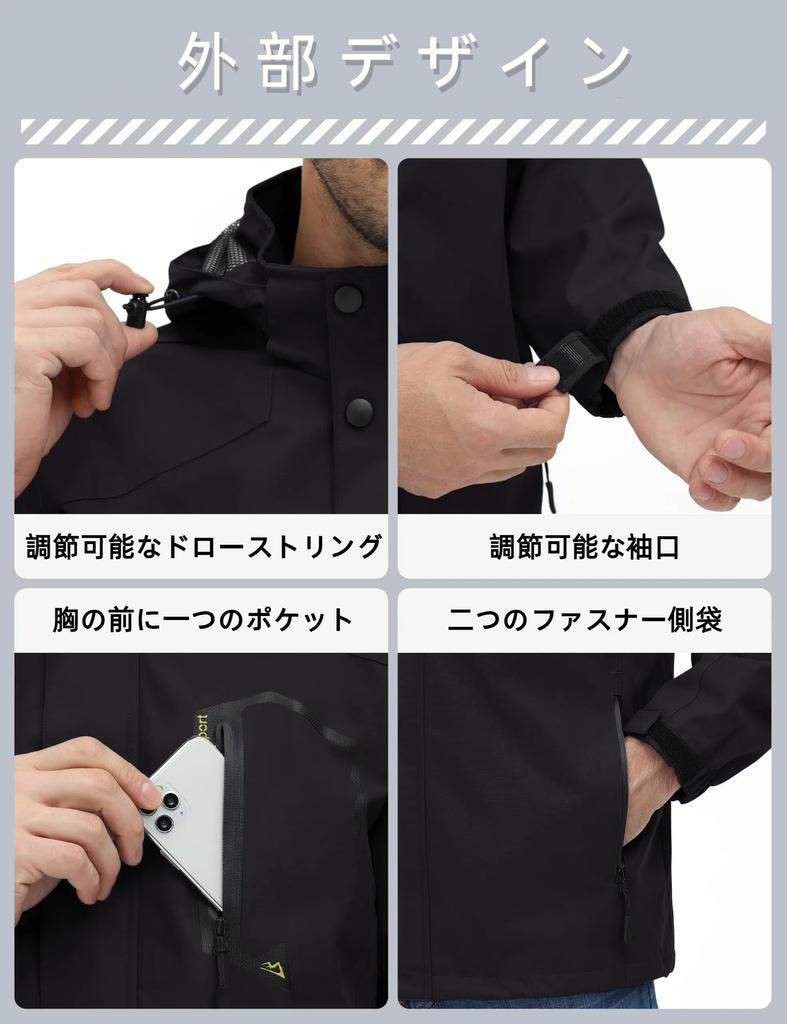 TACVASEN Mountain Long Size for Outdoor Fishing Men's Windbreaker, Jumper, Parka, Water-Repellent, Cold-Weather, Sleeve, Black, 2XL, Activities,