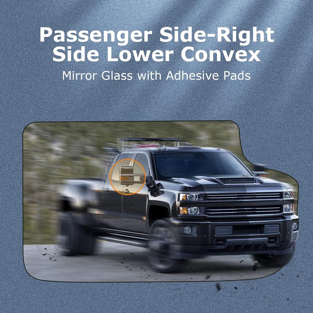 Towing Mirror Glass Fitss 1999-2018 For Chevy Silverado For GMC Sierra 1988-1998 For Chevy/For GMC C1500/K1500 Non-Heated Right Side Lower onvex