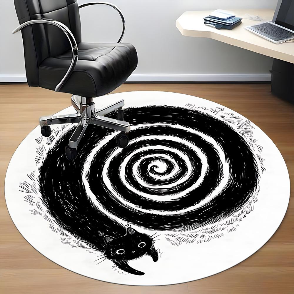 1pc Whirlpool Cat Office Round Area Rug, Indoor Mat Suitable ForOffice, Under Office Chairs Bedroom Living Room Home Decor, Room Deco q038