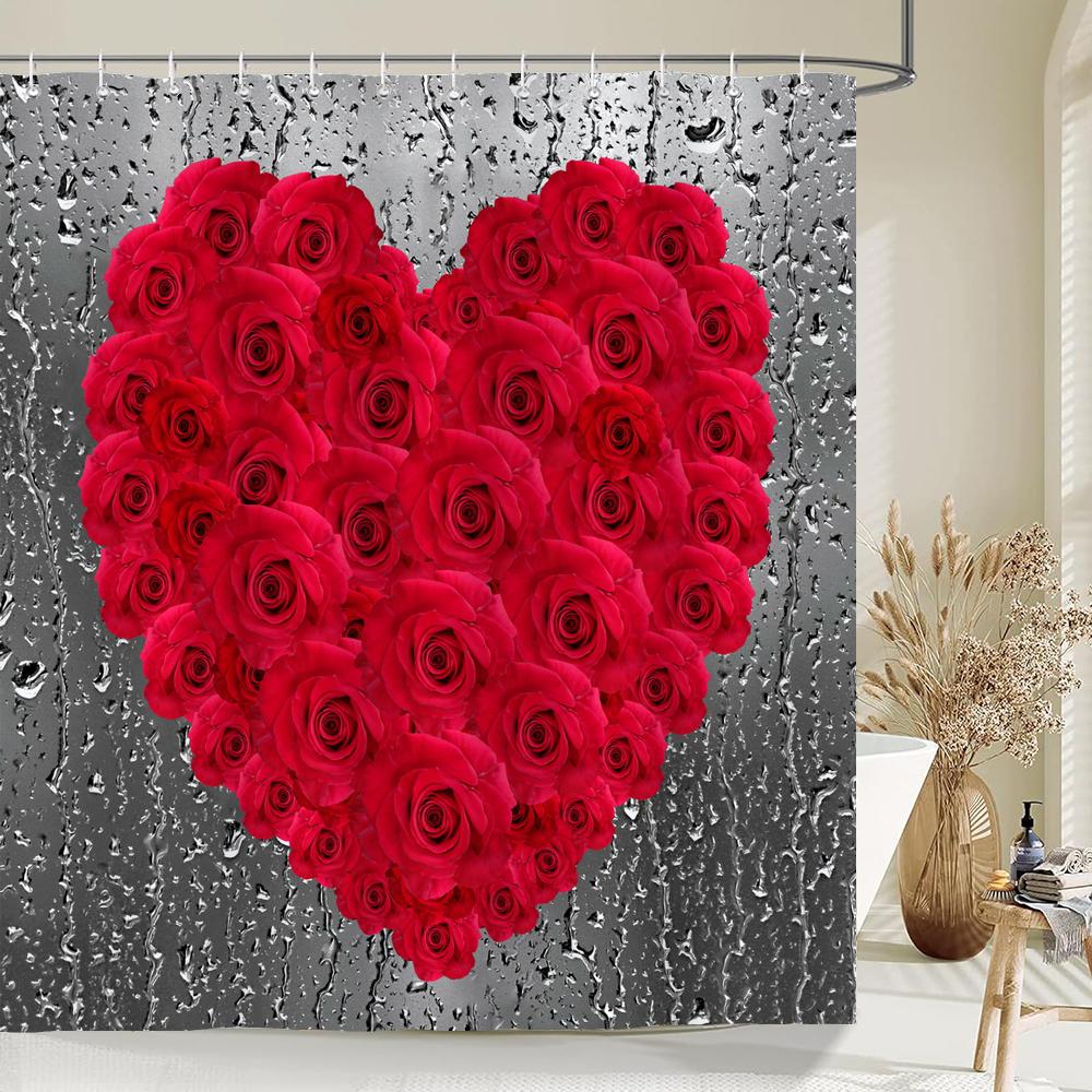 Beautiful Flower Butterfly Art Fabric Shower Curtain,Rose Decor Bathroom Shower Curtains with Hooks,Waterproof Bathroom Curtains