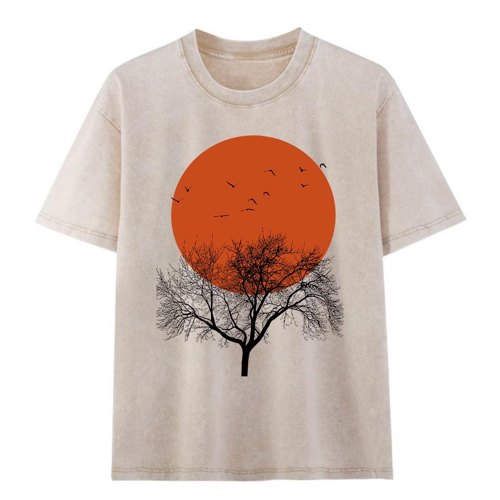 Retro Distressed Unisex Cotton T-Shirt - Short Sleeve Summer Design for Trendy Couples 2XL хаки