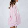 Damen Kapuzenpullover mit Stehkragen, langen Ärmeln, lockerem Schnitt, Buchstabenstickerei, Rosa, Lässiges Oberteil