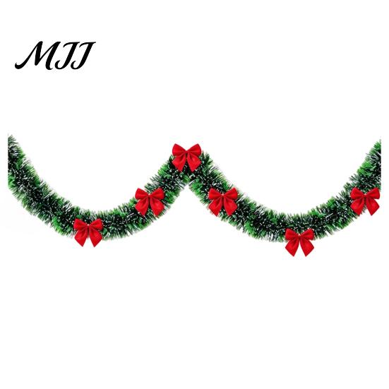 Red Bow Xmas Ornament Christmas Tinsel Garland with Bows, 78.7 Inch Metallic Twisted Hanging Durable Faux Plant for Fireplace, Mantel, Staircase,