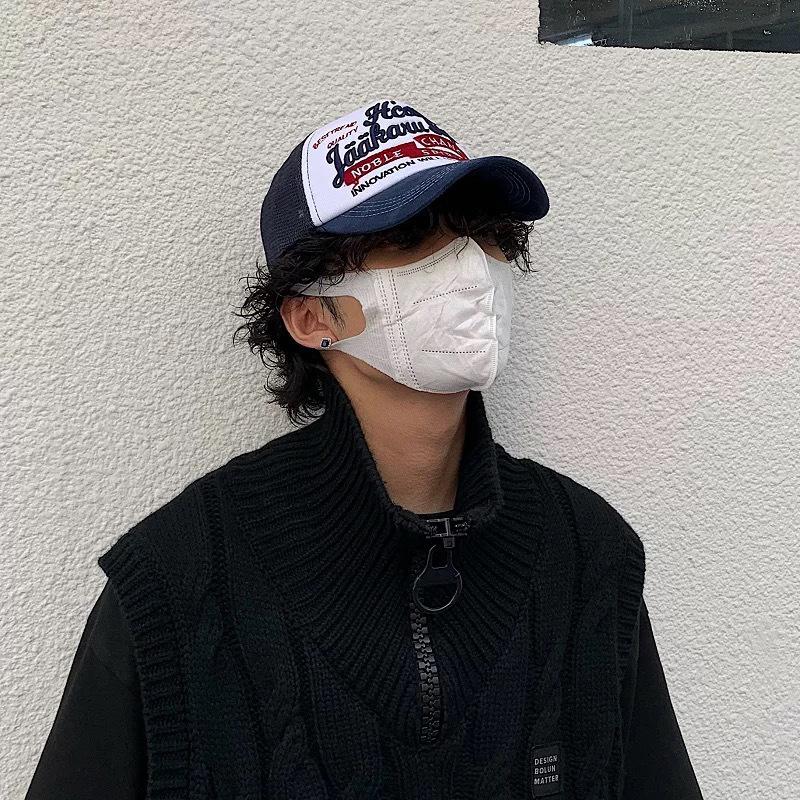 American Retro Letter Embroidered Baseball Cap Men'S And Women'S Sunshade Mesh Street Outdoor Truck Hat