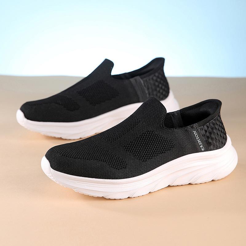 Spring casual sports running shoes soft-soled lazy shoes fly-woven breathable one-pedal mesh shoes