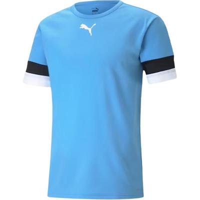 Retro Breathable Logo Print Pullover Round Neck Short Sleeve Football Shirt Men Tops Light-Blue Black 704932-18