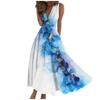 Damen Langes Kleid Maxikleid Freizeitkleid Sommer Casual Ärmellos V-Ausschnitt Boho Taille Bedrucktes Kleid