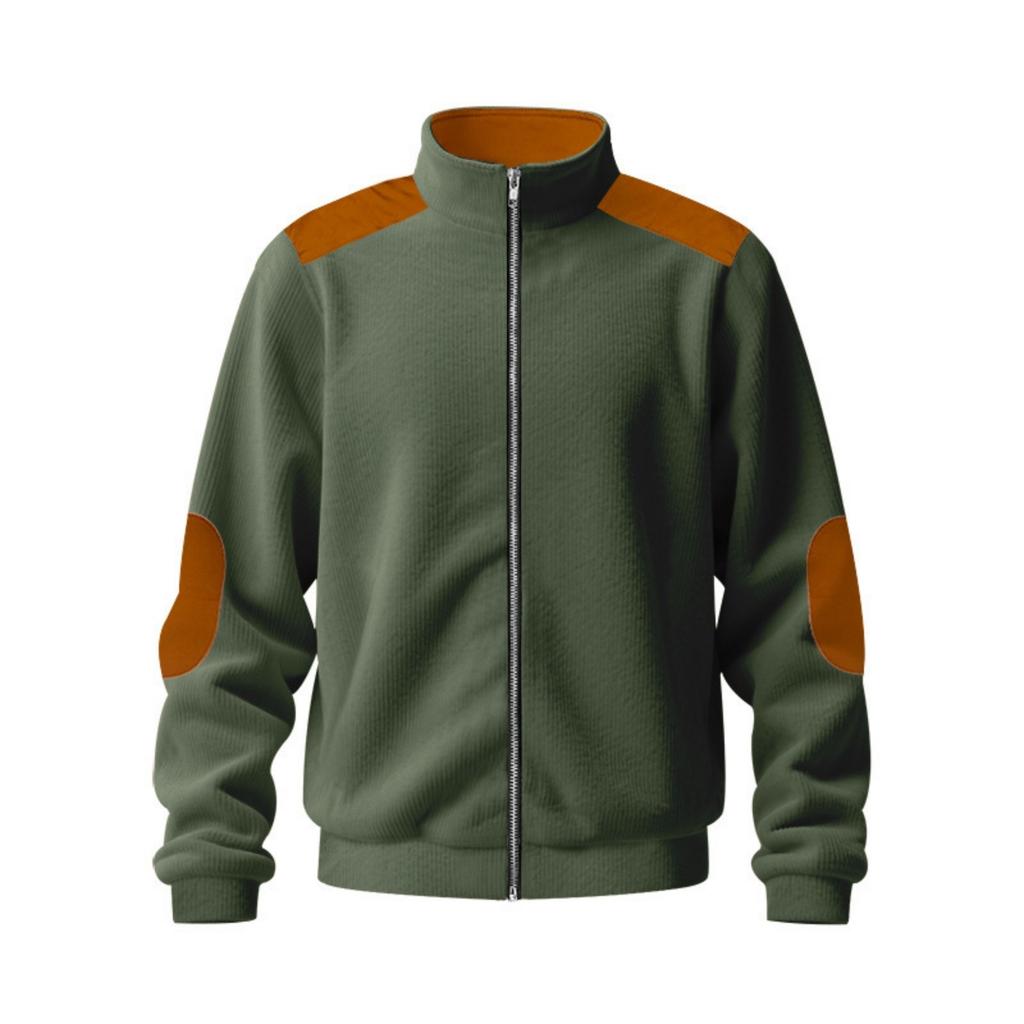 Men's Vintage Corduroy Casual Jacket - Stand Collar Zippered Colorblock Loose-Fit Baseball Jacket
