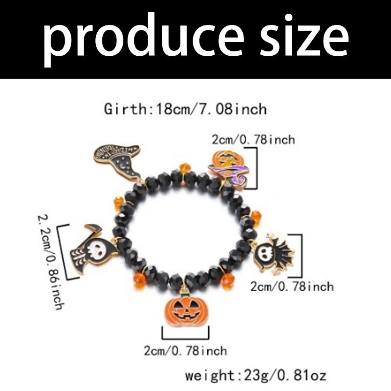 Halloween Wraith Pumpkin Bat Alloy Bracelet Lightweight Jewelry Beaded Wrist Chain Bangle For Women And Girls
