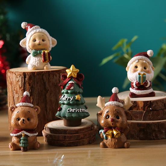 Yousheng Christmas Miniature Figurines Mini Resin Santa Claus/Snowman/Tree/Bear/Rabbit Figurine 3D Cute Christmas Statue for Home Desk Decor Dollhouse