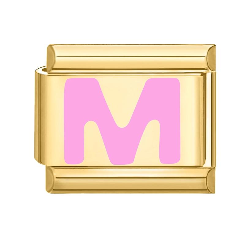 Vintage Y2K Pink 26 English Letters Gold Color Italian Charm Links Fit 9MM Bracelet Stainless Steel Making DIY Christmas Gifts