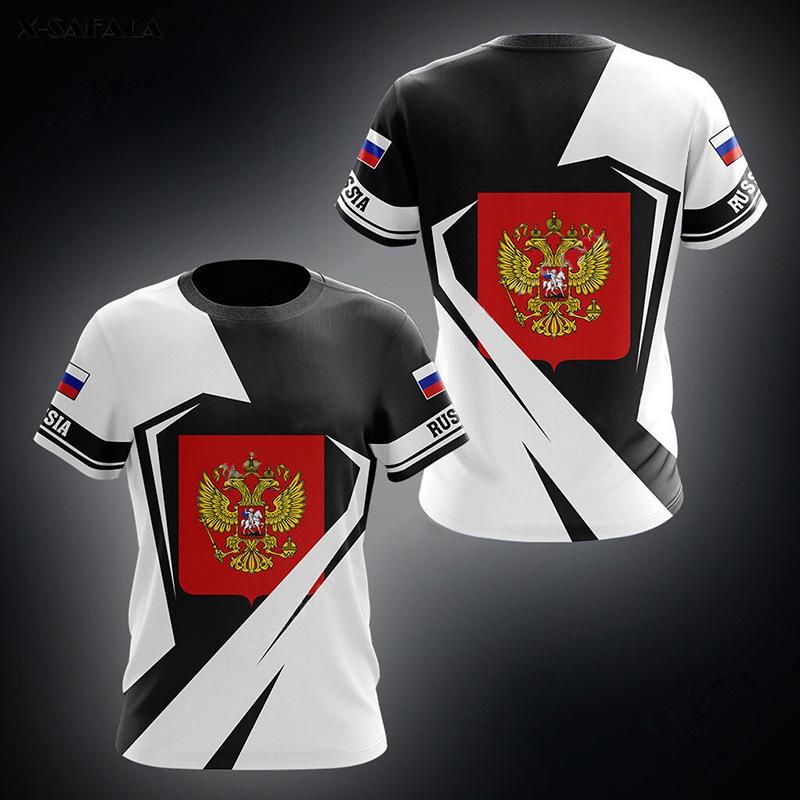 2025 new hot-selling Russian 3D short-sleeved T-shirt casual loose round neck Russian flag short-sleeved top T