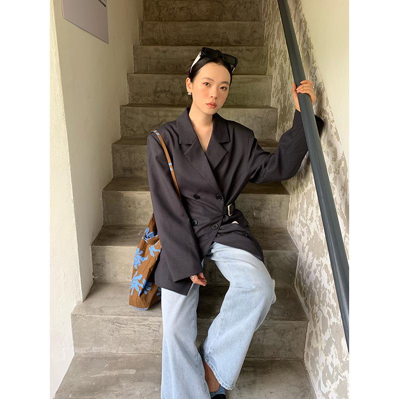 NEWOPEN 2025 Early Spring Korean-Style Women's Double-Breasted Waist-Hugging Blazer C3588