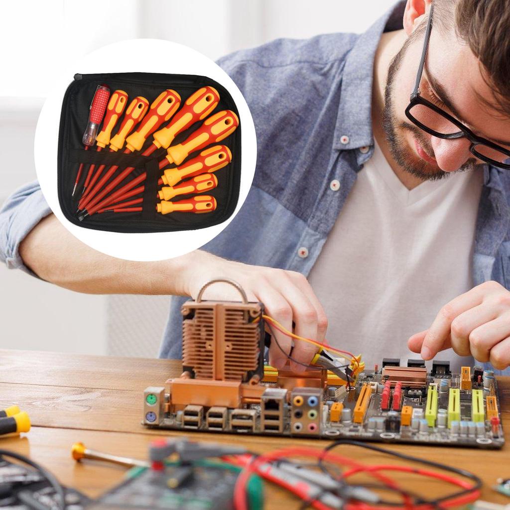 Collezione di Cacciaviti Isolati Multiuso 9 in 1 Prodotta per Compiti di Riparazione Sicuri ed Efficienti in Vari Ambienti