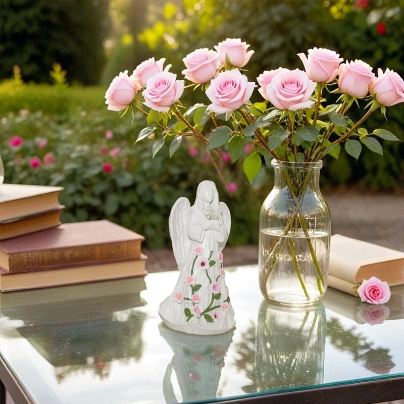 Resin Guard Angel Statue with Night Lights Battery Operated LED Desk Lamp Angel Statue Decors Ornament Collectibles