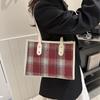 Korean Version of Fashionable Retro Woolen Handbag Bag Women's Trend Personalized Texture Plaid Contrasting Color Single Shoulder Messenger Bag Bucket