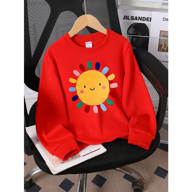 Kids Sweatshirt,Crew Neck Fashion Top, Fun"Happy Sun Face Pattern "patterned Sweatshirt, for Everyday Casual Wear, for All Kinds of Daily Outfits