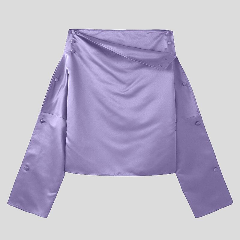 

INCERUN Мужские атласные рубашки с открытыми плечами на пуговицах, с длинным рукавом, однотонные топы 2XL