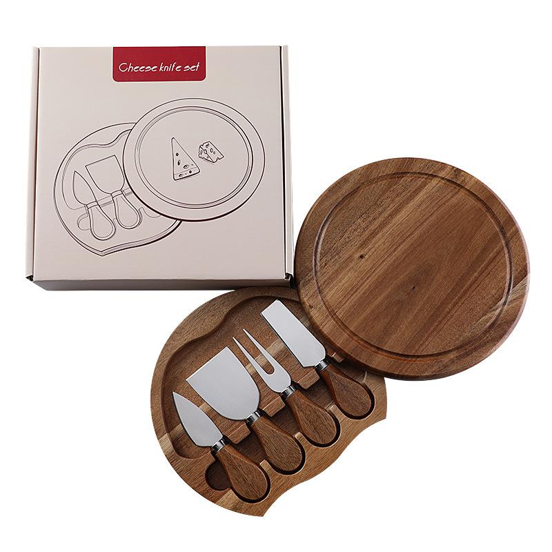 Stainless Steel Cheese Knives Set Round Charcuterie Board Cheese Fork Spreader Serving Tray Btter Tools With Gift Box