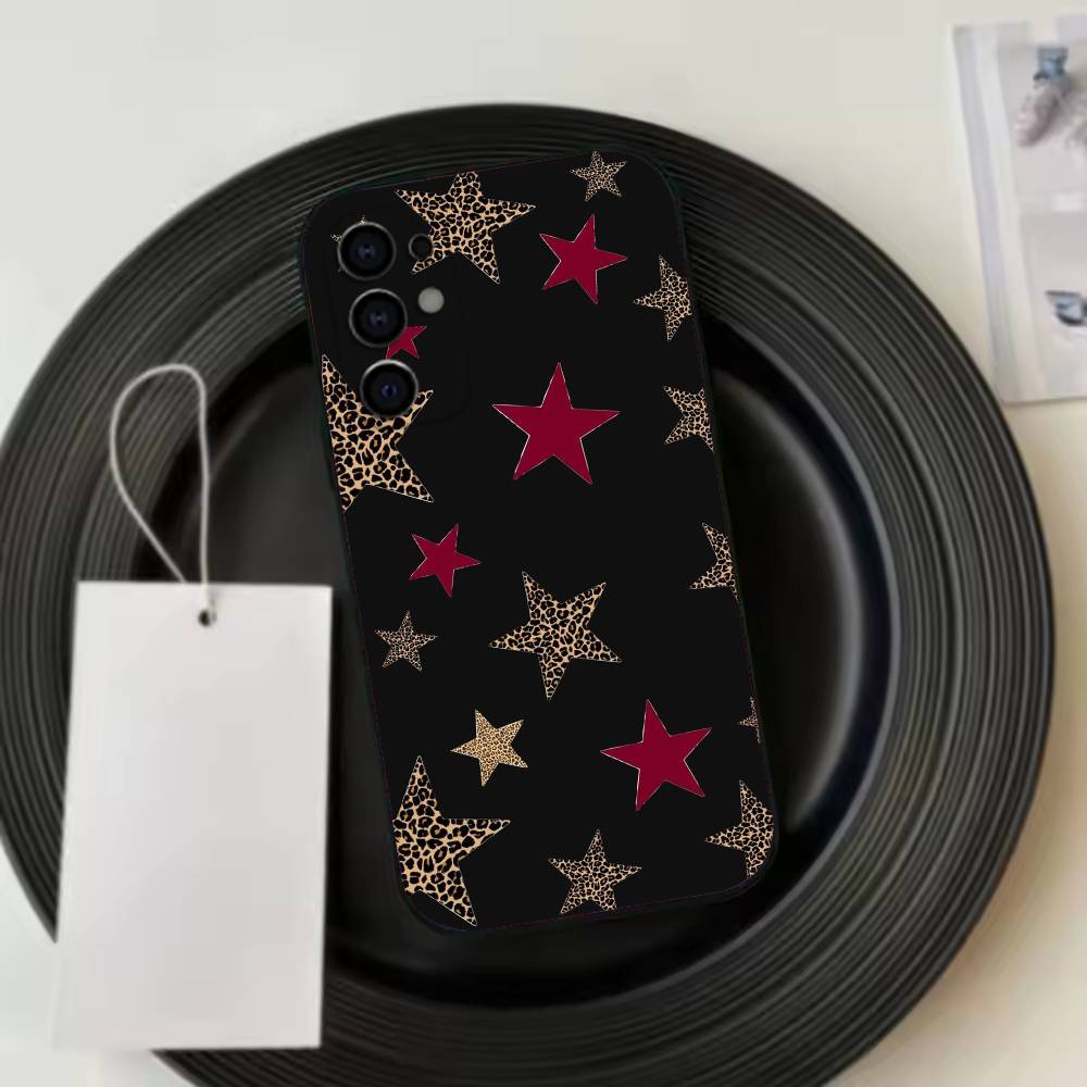 Leopard Print C-Cherry Star Phone Case Black Silicone Soft For Samsung S25,S24,S21,S22,S23,S30,Ultra,S20,Plus,Fe,Lite Samsung S21fe