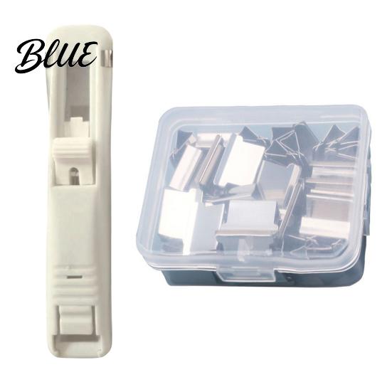Reusable Binder Clips Paper Clip Stapler Portable Dispenser No Hole Punching Pusher with 50 Refillable Transparent Metal Office School Supplies Home