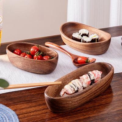 Walnut Wood Boat Shaped Bowl Handmade Creative Pickle Fruit Salad Dish Vintage Home Tableware