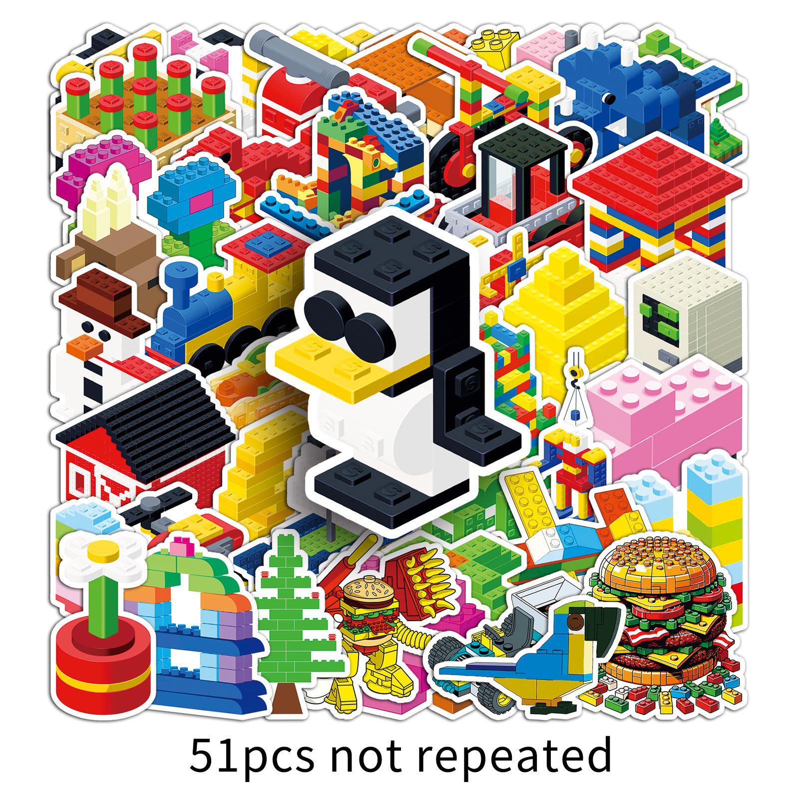 51-Piece Cartoon Graffiti Building Blocks Stickers for Suitcase & Phone Case Decoration