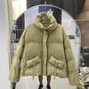 Kışlık yeni dik yaka kadın kısa şişme mont günlük moda kalınlaştırılmış küçük ekmek mont beyaz ördek tüylü mont trend