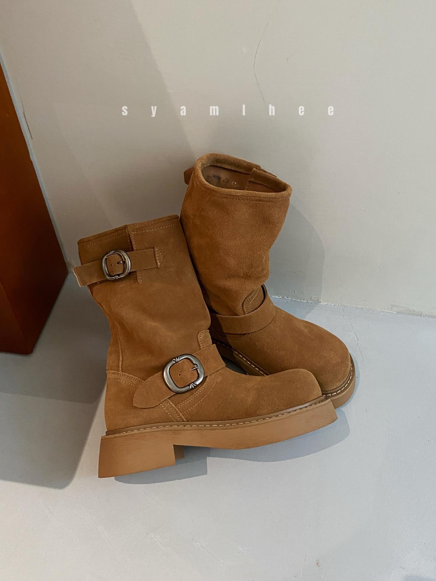 

Ботинки на внутренней платформе Пустынные песчаные дюны Супермягкие вощеные ботинки на толстой подошве с пряжкой-локомотивом Короткие ботинки Мартенсы женские 2025 новинка 39 жёлтый