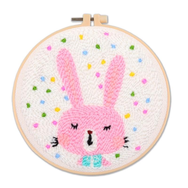 Beginner Punching Needle Embroidery Set with Flower Pattern Instruction Embroidery Cloth Stitching Hoop Yarn and Needle