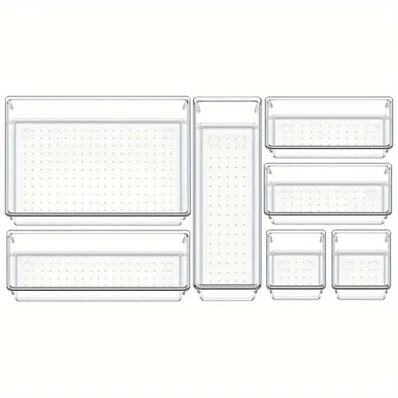 Set Organizzatore per Cassetti Versatile da 10 Pezzi - Vassoi e Divisori in Plastica Trasparente in 4 Misure per Organizzare Perfettamente Trucco e Cucina