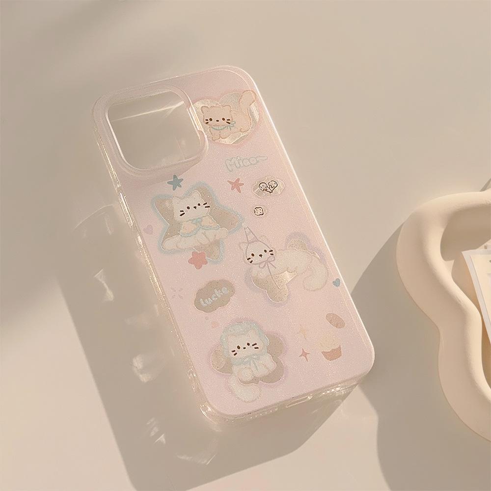 Applicable To Apple 16promax Mobile Phone Case 13 Cute Pink Star Cat Iphone 15 Soft Glitter Powder