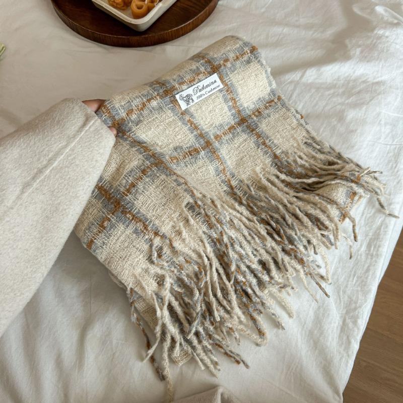 Versatile Plaid Scarf Women's Retro Imitation Cashmere Shawl Student Couple Thickened Fringed Scarf