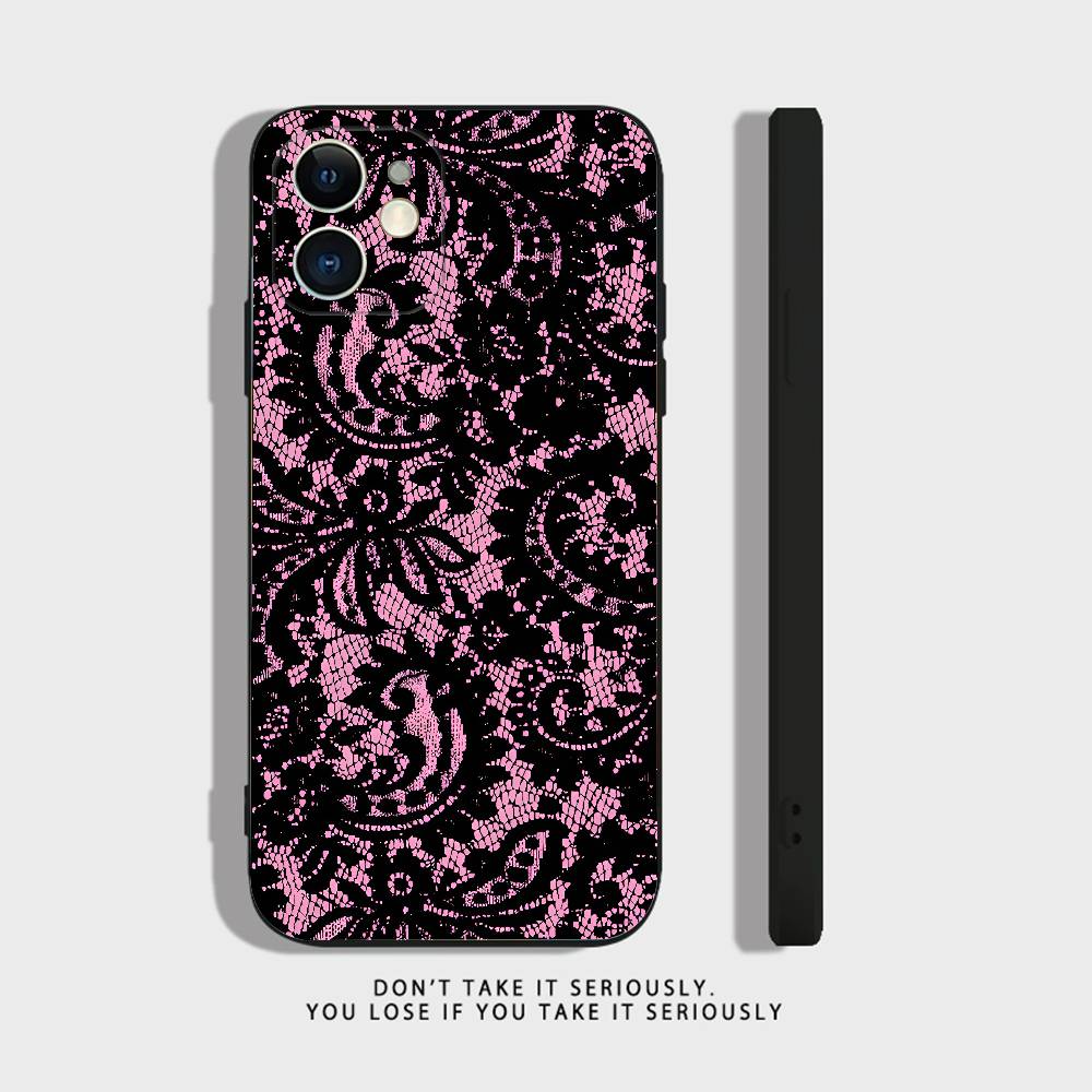 Black Lace Print New Hot Phone Case For iPhone 17 16,15,14,13,12,11,Pro,XS,Max,XR,Plus,Mini Soft Silicone Black Shockproof