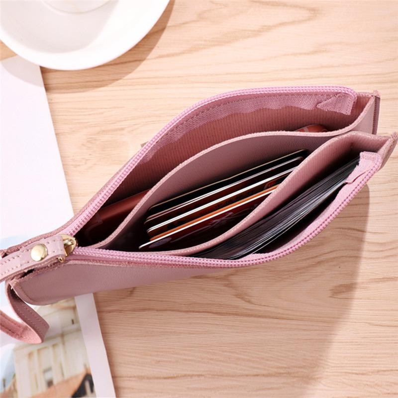 Women Vintage Long Wallet PU Leather Zipper Wallet Soild Color Large Capacity Card Holder Bag