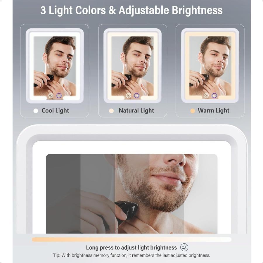 Heated Shower Mirror Fogl for Shaving 360 Adjustable Lighted Shower Mirror with 3 Color Modes Rechargeable Anti Fog Shaving Mir