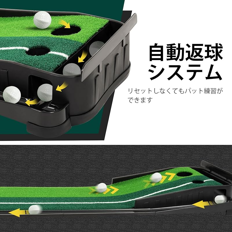 ropoda Golf Putting Mat with Automatic Return Function, 3m Long, Quiet Approach Mat for Indoor and Outdoor Use, Artificial Turf