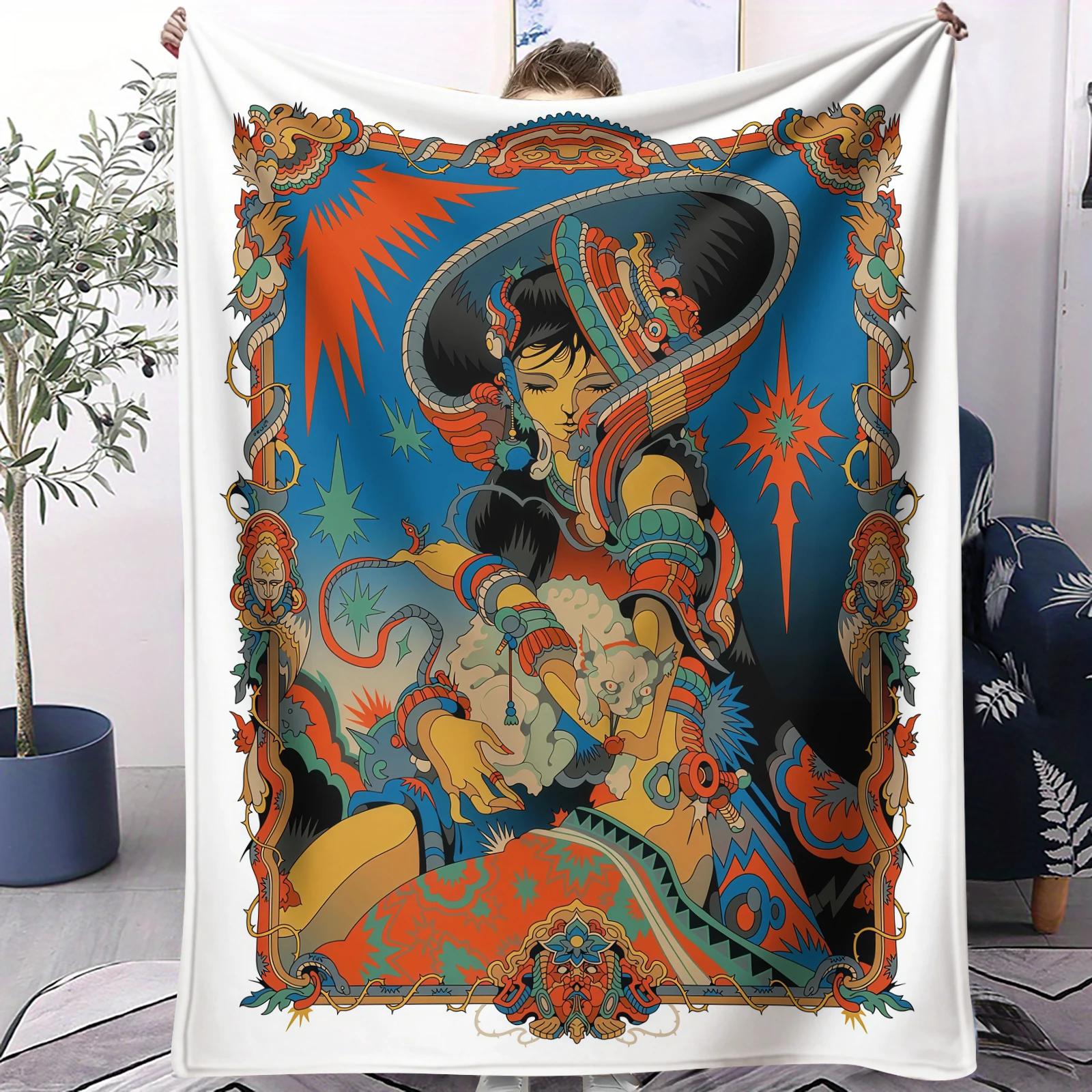 

Oil Paint Print Vibrant MultiColor Blanket for Office Travel Comfort Leisure Camping Multifunctional Universal Gift 40x50inch 101x127cm