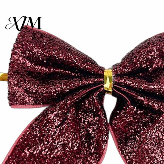 Large Fabric Bows for Home Decor Glitter Christmas Bow, Gold Sparkling Ribbon Hanging Ornament Decorative Wedding Scenery Tree Wreath Gift