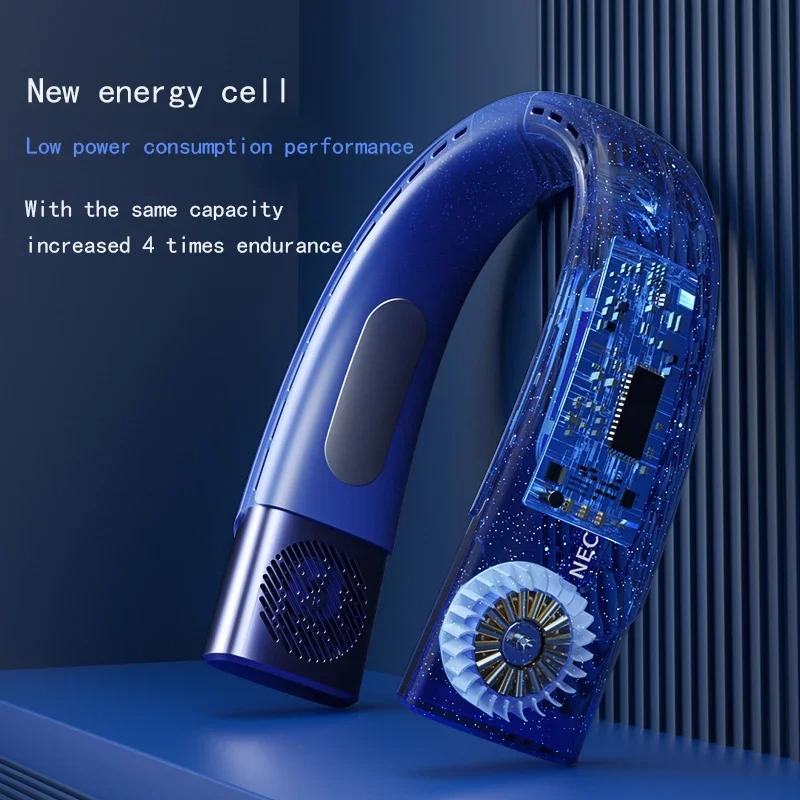 4000mAh Portable Outdoor Sports Mini Air Cooling Small Neck Fan USB Large Wind Powered Wireless Bladeless Neck Fan
