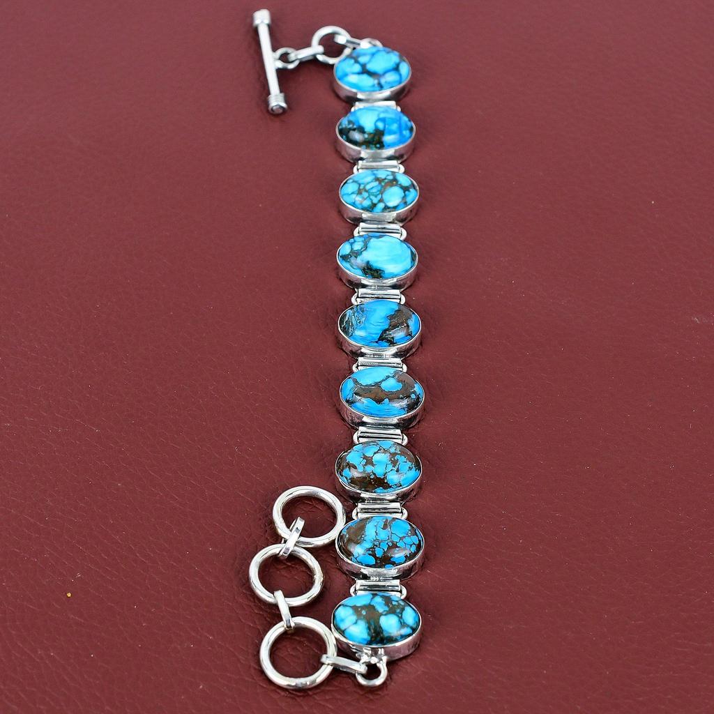 Pulseira de turquesa tibetana pulseira artesanal joias de pedra preciosa genuína pulseira de prata de lei 925 pulseira com corrente ajustável presentes de aniversário