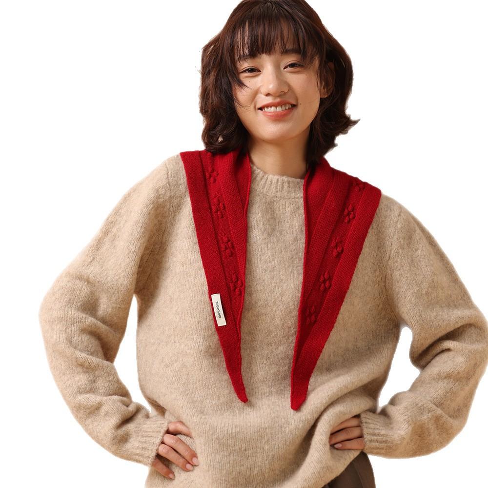 Korean White Ankara Red Shawl 111% Pure Wool Knitted Shawl Triangle Shawl Shawl Neck Scarf